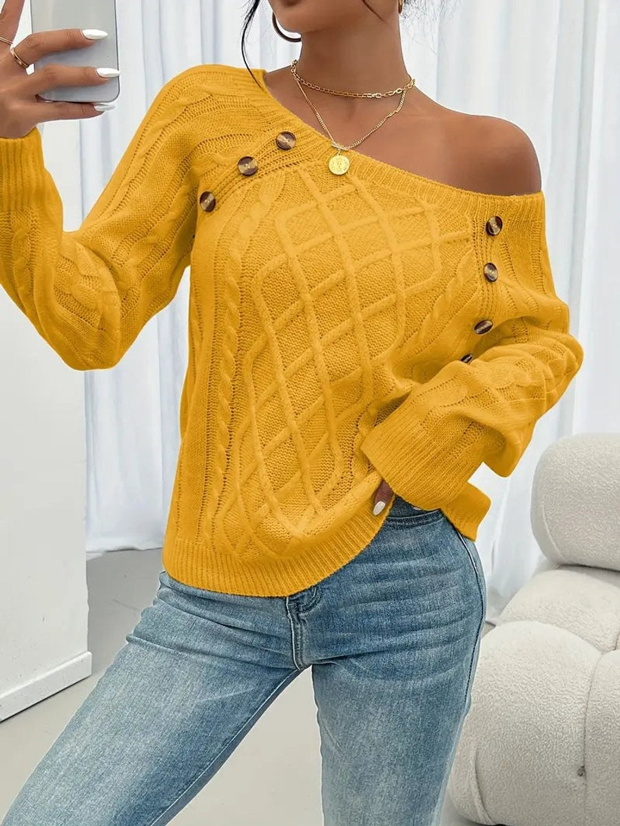 Beatriz | Camisola de Malha com Botões Mulher Gola Redonda Manga Longa