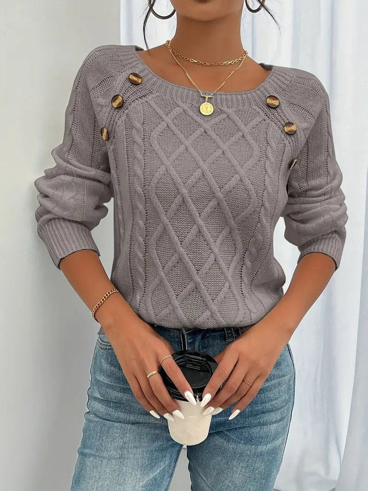 Beatriz | Camisola de Malha com Botões Mulher Gola Redonda Manga Longa