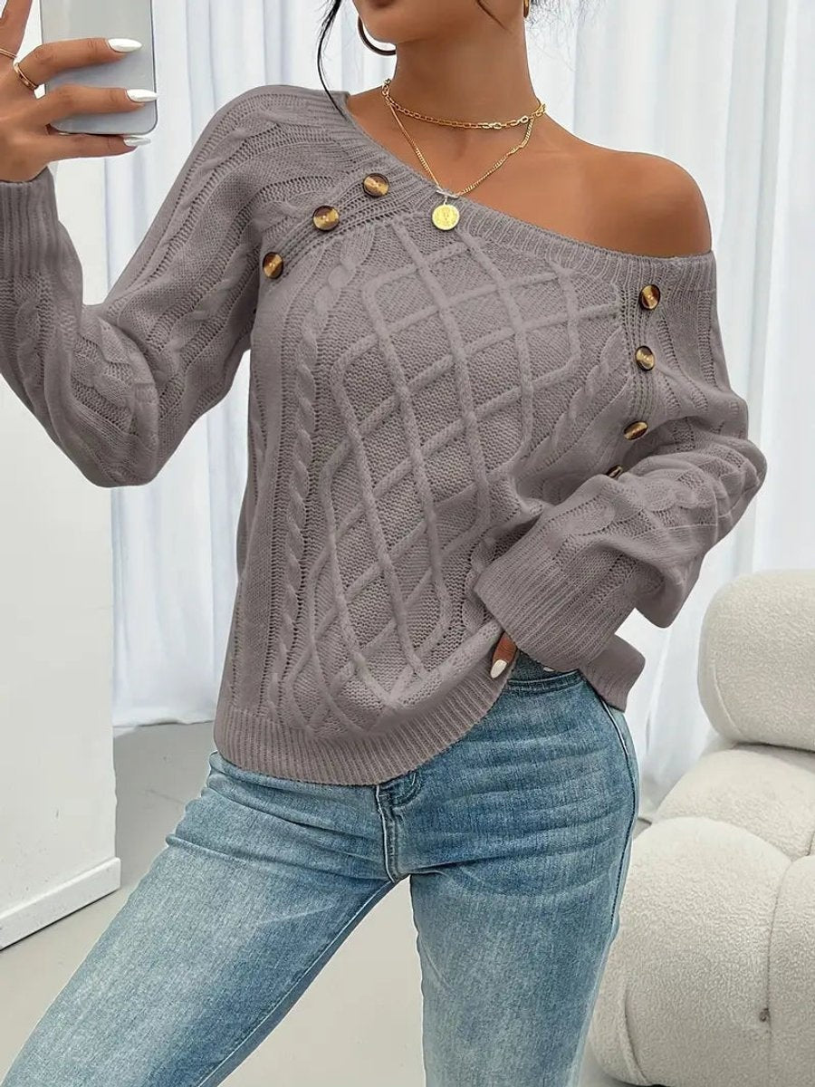 Beatriz | Camisola de Malha com Botões Mulher Gola Redonda Manga Longa