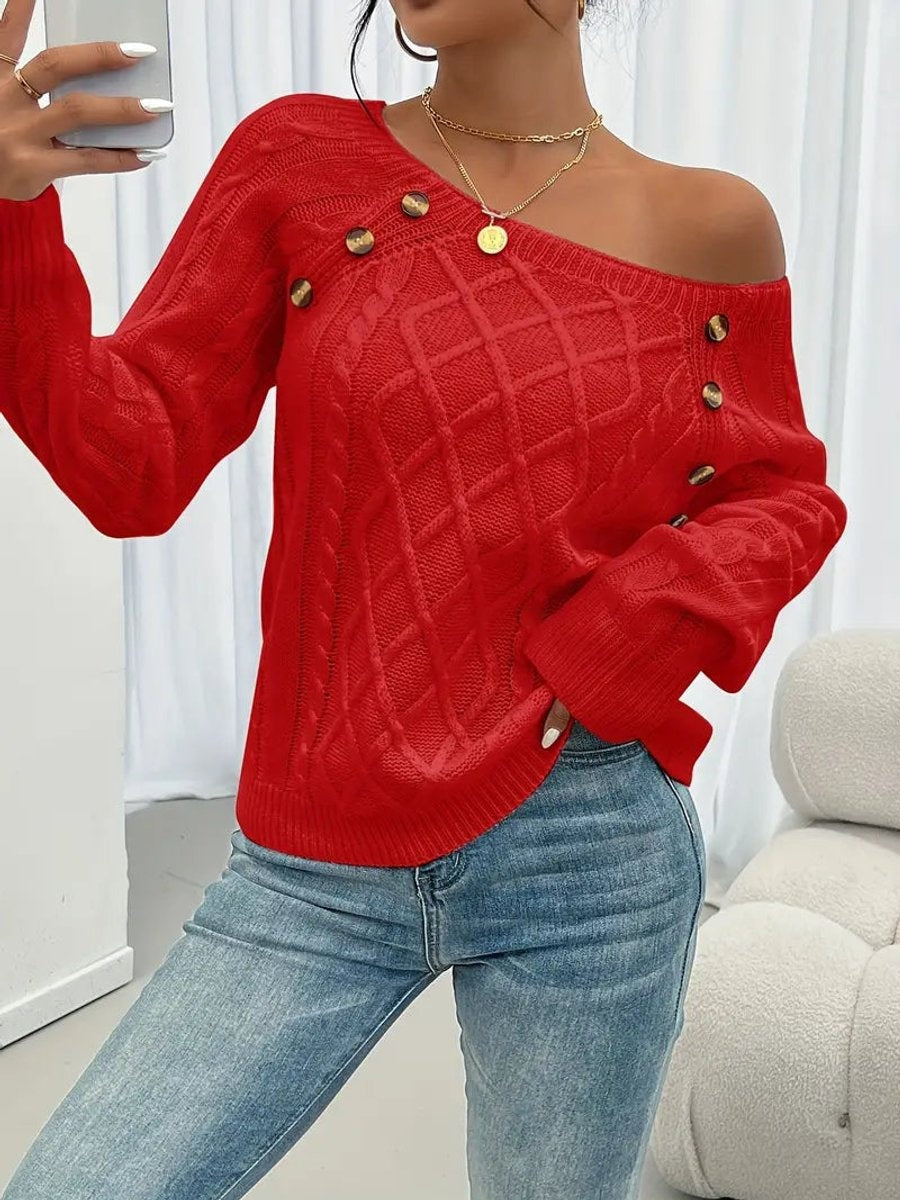 Beatriz | Camisola de Malha com Botões Mulher Gola Redonda Manga Longa