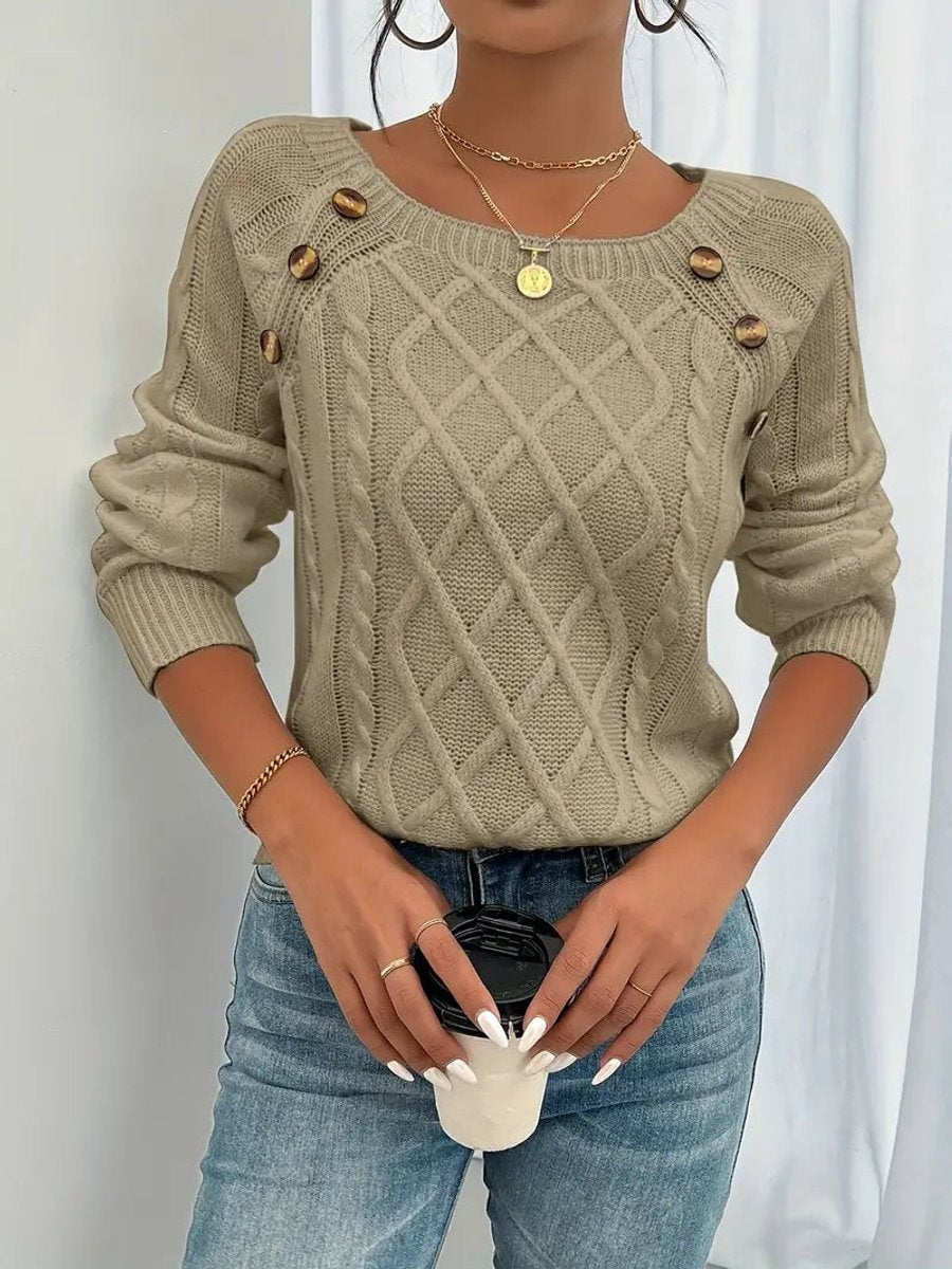 Beatriz | Camisola de Malha com Botões Mulher Gola Redonda Manga Longa