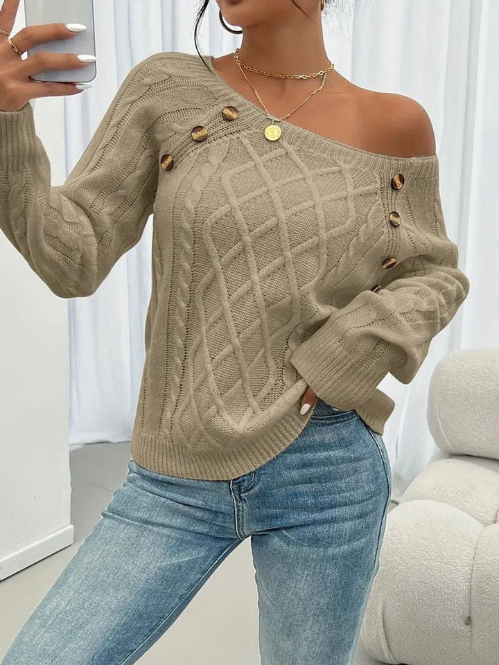 Beatriz | Camisola de Malha com Botões Mulher Gola Redonda Manga Longa