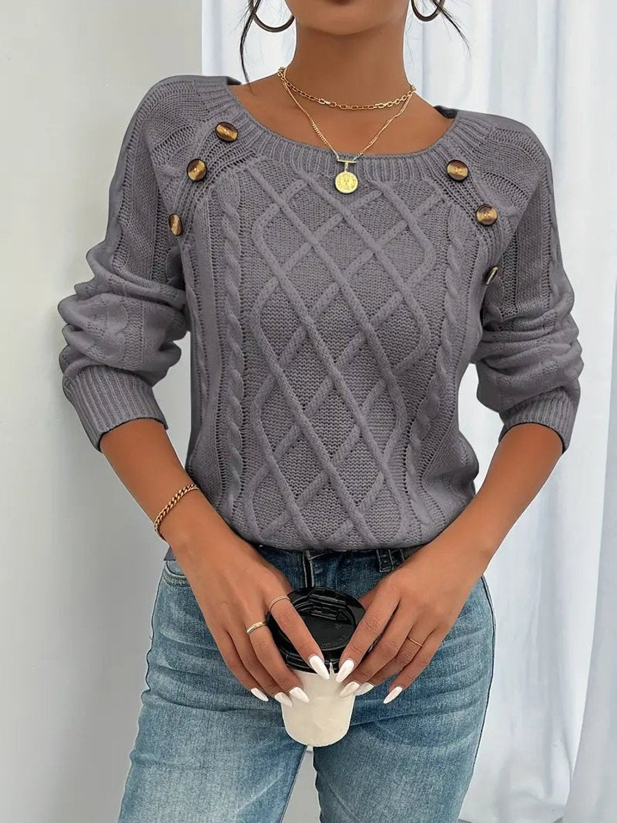 Beatriz | Camisola de Malha com Botões Mulher Gola Redonda Manga Longa