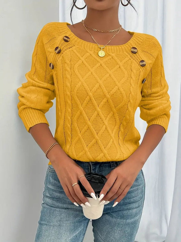 Beatriz | Camisola de Malha com Botões Mulher Gola Redonda Manga Longa