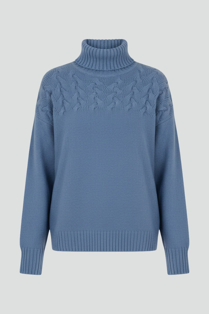 Beatriz | Camisola de Malha Gola Alta Mulher Padrão Cable Knit