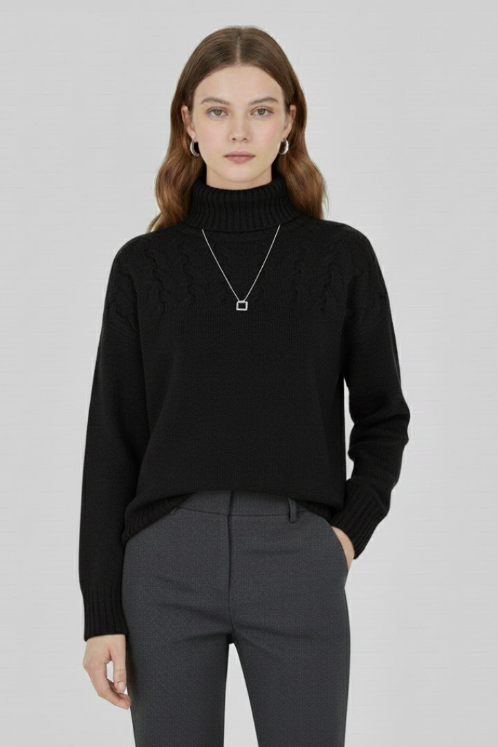 Beatriz | Camisola de Malha Gola Alta Mulher Padrão Cable Knit