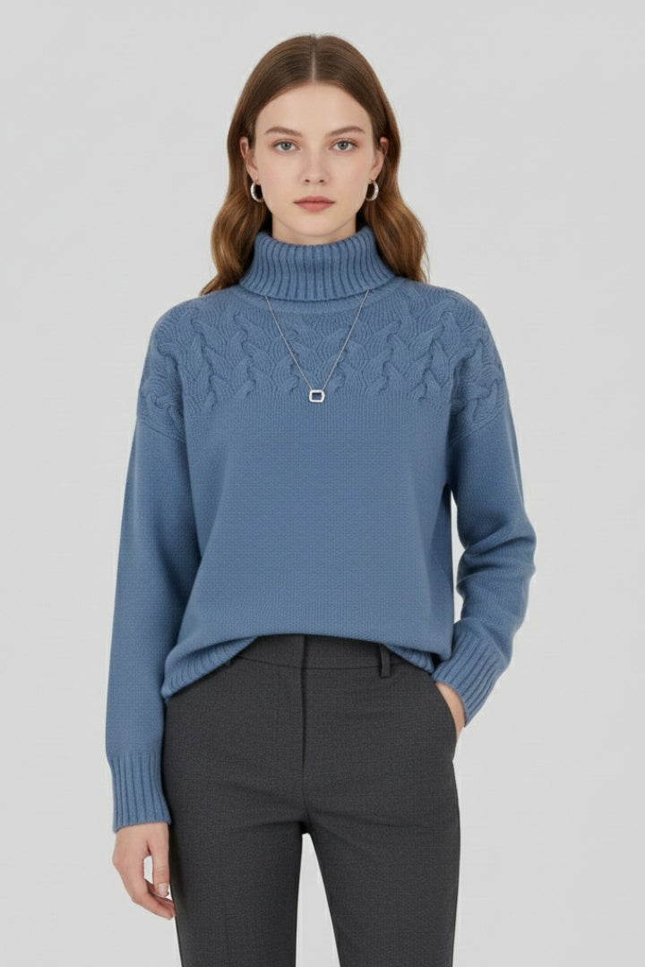 Beatriz | Camisola de Malha Gola Alta Mulher Padrão Cable Knit