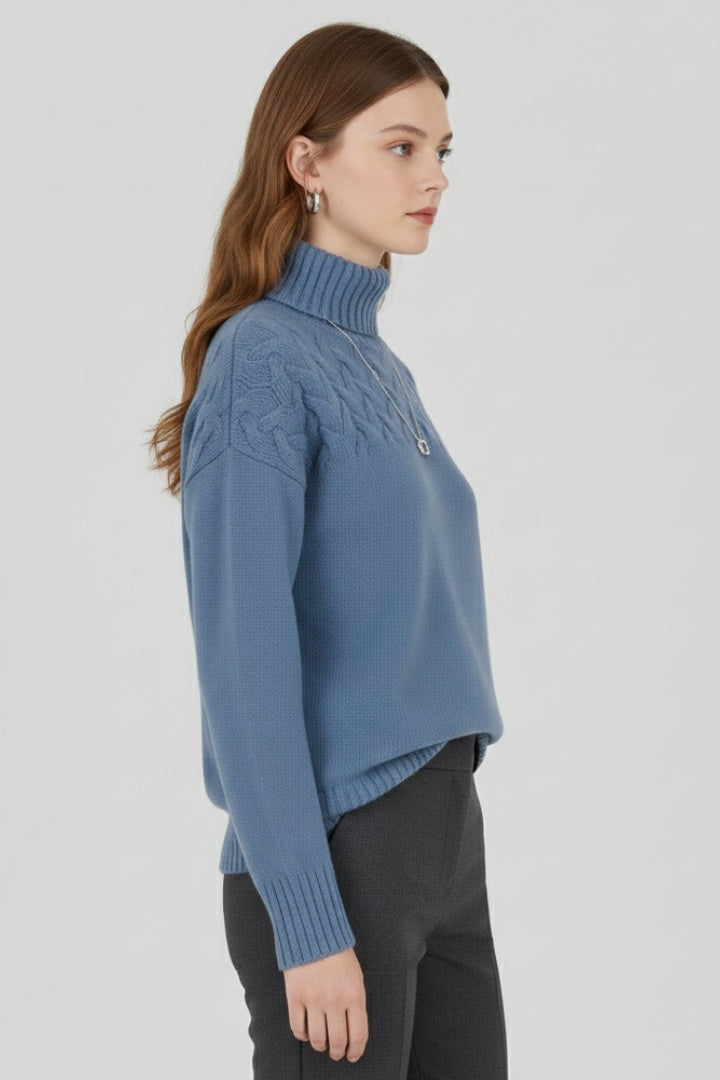 Beatriz | Camisola de Malha Gola Alta Mulher Padrão Cable Knit