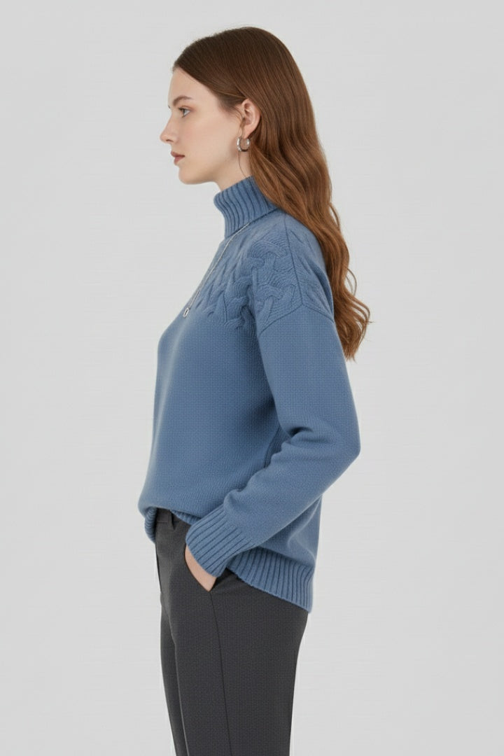 Beatriz | Camisola de Malha Gola Alta Mulher Padrão Cable Knit