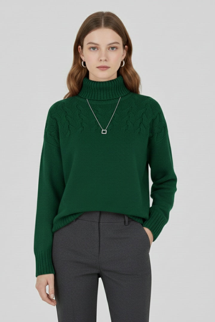 Beatriz | Camisola de Malha Gola Alta Mulher Padrão Cable Knit