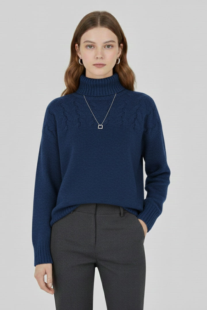 Beatriz | Camisola de Malha Gola Alta Mulher Padrão Cable Knit