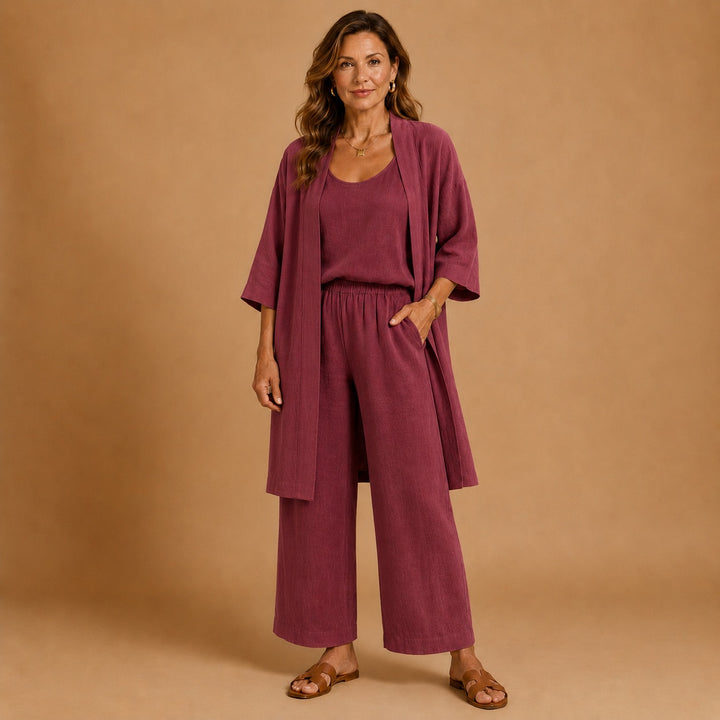 Beatriz | Conjunto de Linho Kimono Mulher Top e Calças