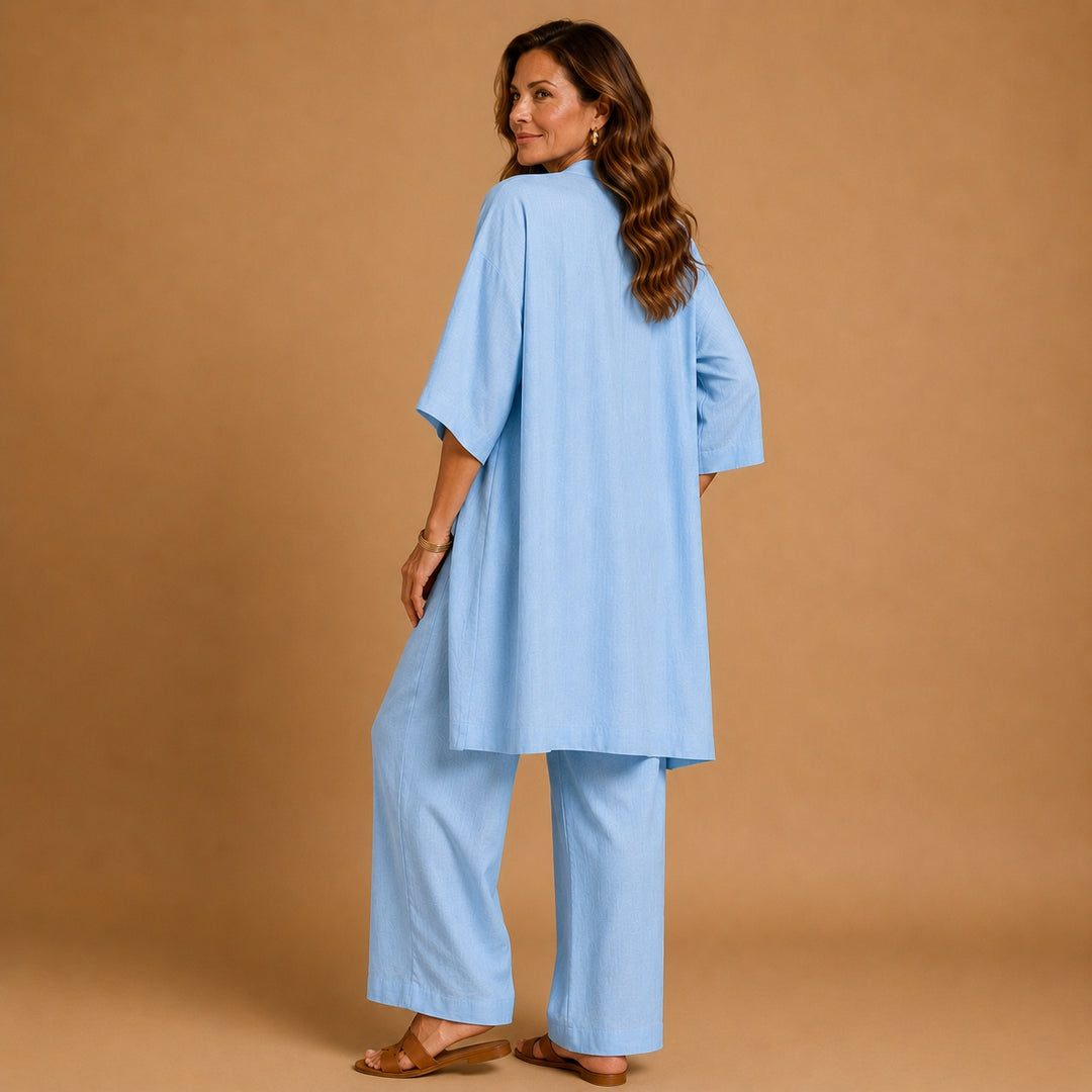 Beatriz | Conjunto de Linho Kimono Mulher Top e Calças