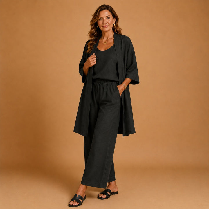 Beatriz | Conjunto de Linho Kimono Mulher Top e Calças