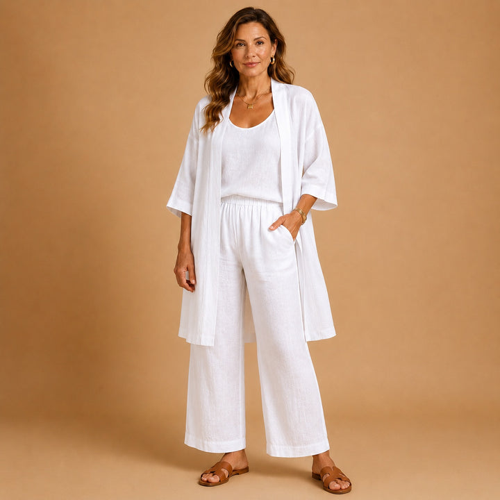 Beatriz | Conjunto de Linho Kimono Mulher Top e Calças