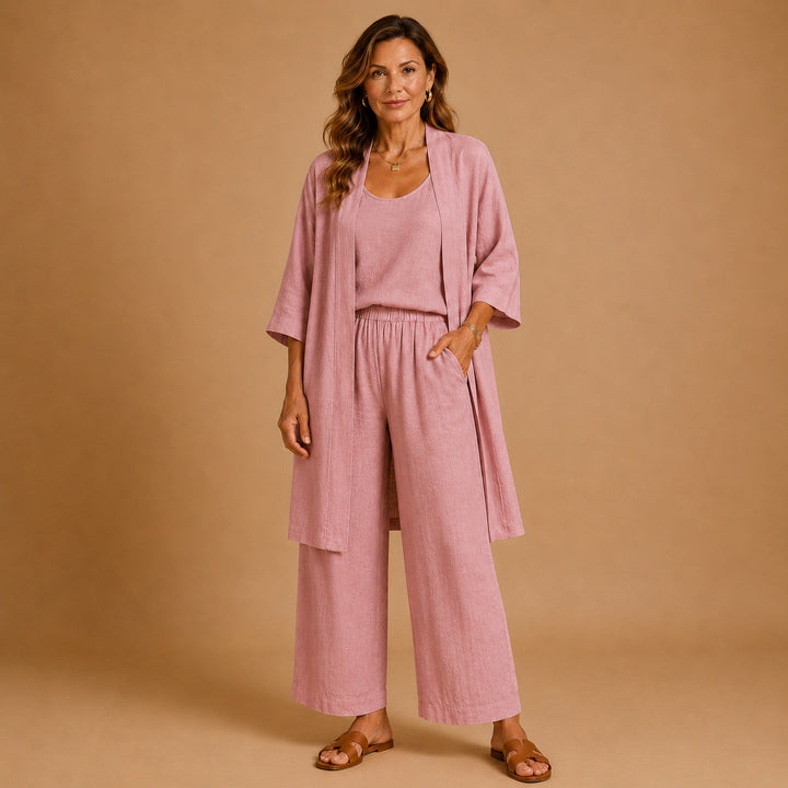 Beatriz | Conjunto de Linho Kimono Mulher Top e Calças