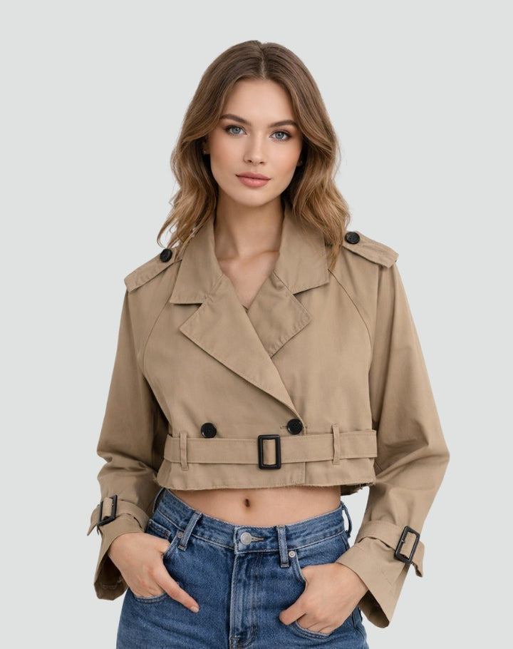 Beatriz | Trench Coat Curto Mulher Duplo Abotoamento com Cinto