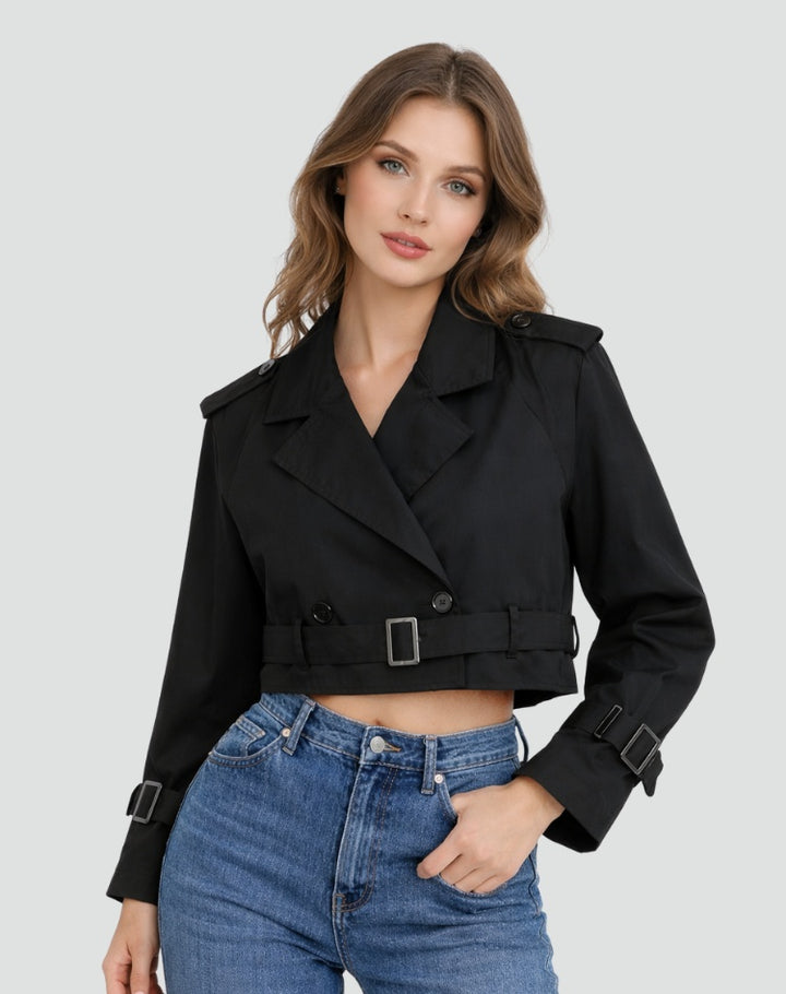 Beatriz | Trench Coat Curto Mulher Duplo Abotoamento com Cinto
