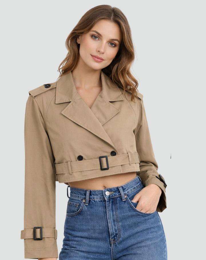 Beatriz | Trench Coat Curto Mulher Duplo Abotoamento com Cinto