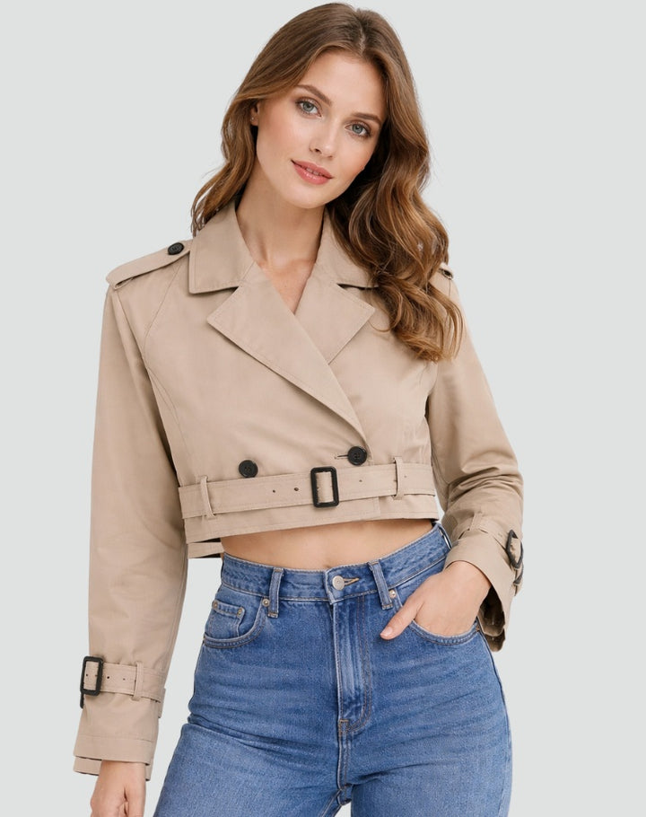 Beatriz | Trench Coat Curto Mulher Duplo Abotoamento com Cinto