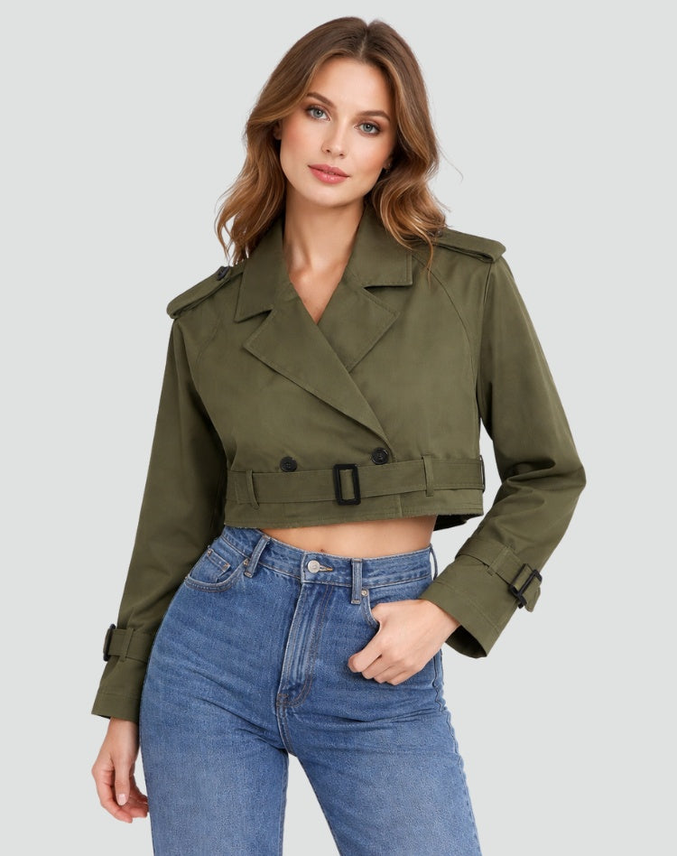 Beatriz | Trench Coat Curto Mulher Duplo Abotoamento com Cinto