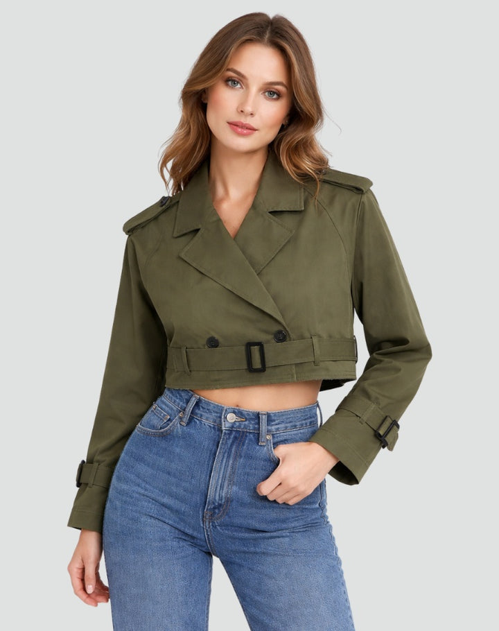 Beatriz | Trench Coat Curto Mulher Duplo Abotoamento com Cinto