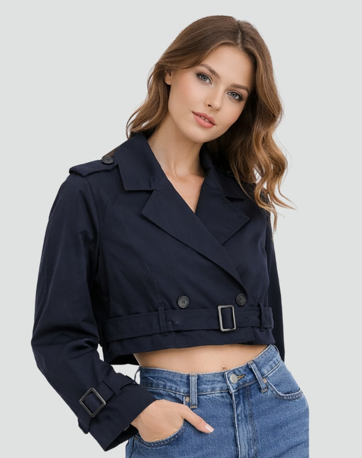 Beatriz | Trench Coat Curto Mulher Duplo Abotoamento com Cinto