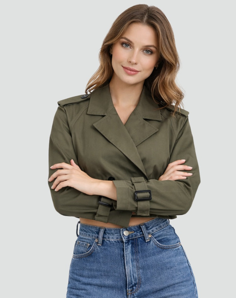 Beatriz | Trench Coat Curto Mulher Duplo Abotoamento com Cinto