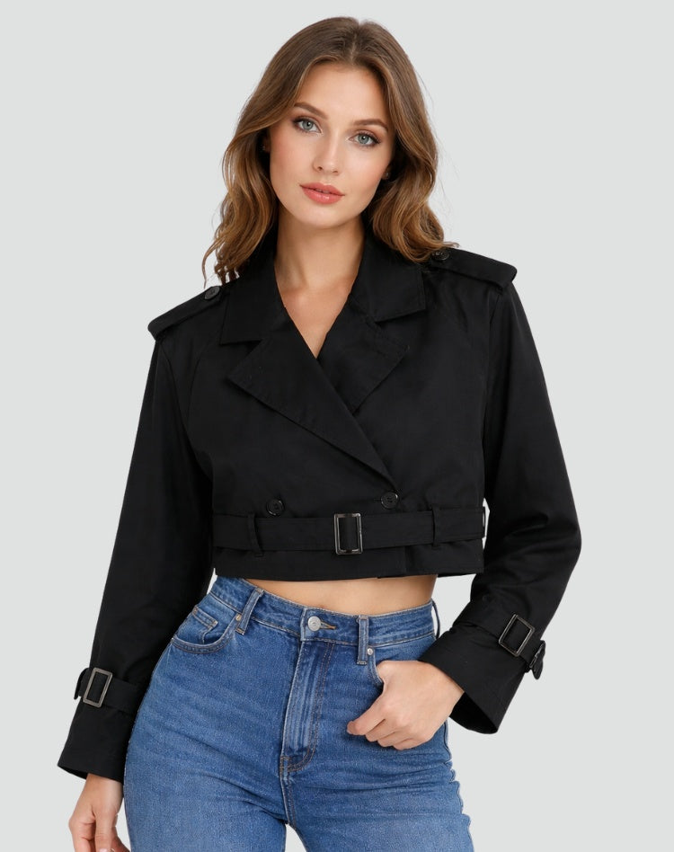 Beatriz | Trench Coat Curto Mulher Duplo Abotoamento com Cinto