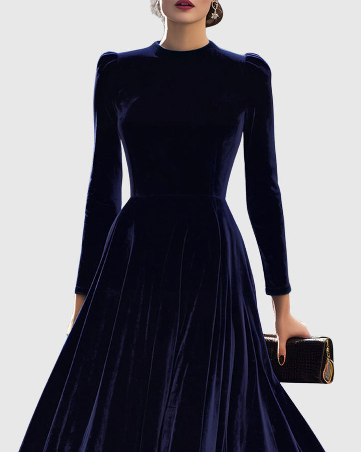 Beatriz | Vestido Veludo Midi Manga Comprida Mulher Gola Redonda