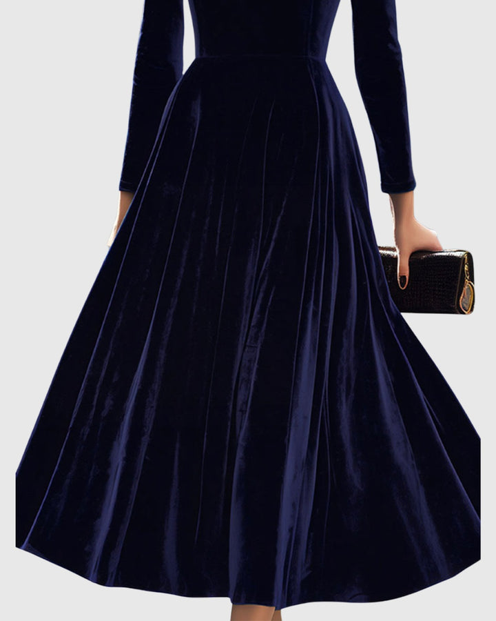 Beatriz | Vestido Veludo Midi Manga Comprida Mulher Gola Redonda