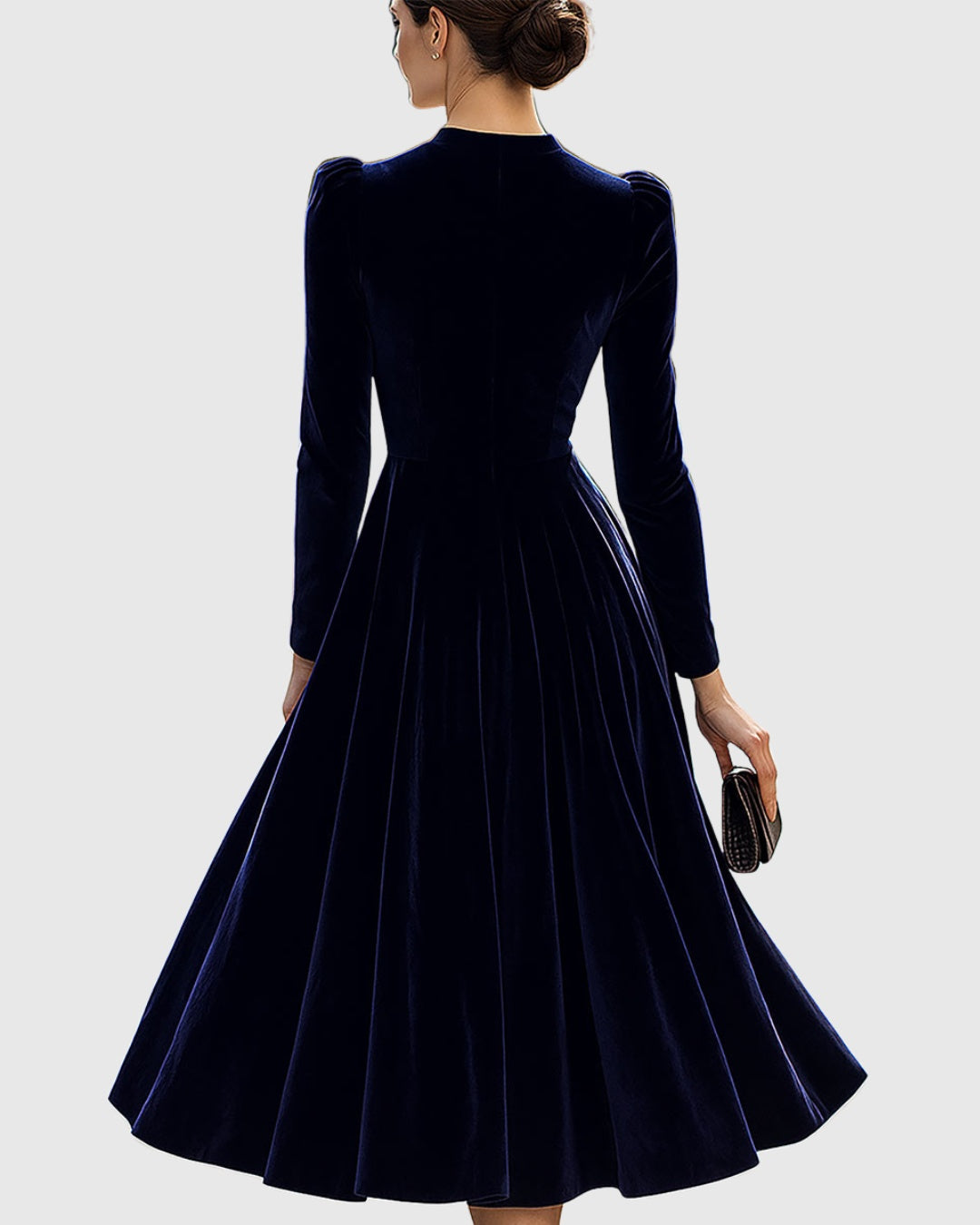 Beatriz | Vestido Veludo Midi Manga Comprida Mulher Gola Redonda