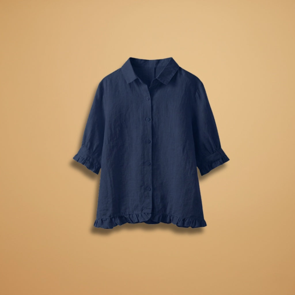 Amélia | Blusa Camiseiro Manga 3/4 Mulher Folhos