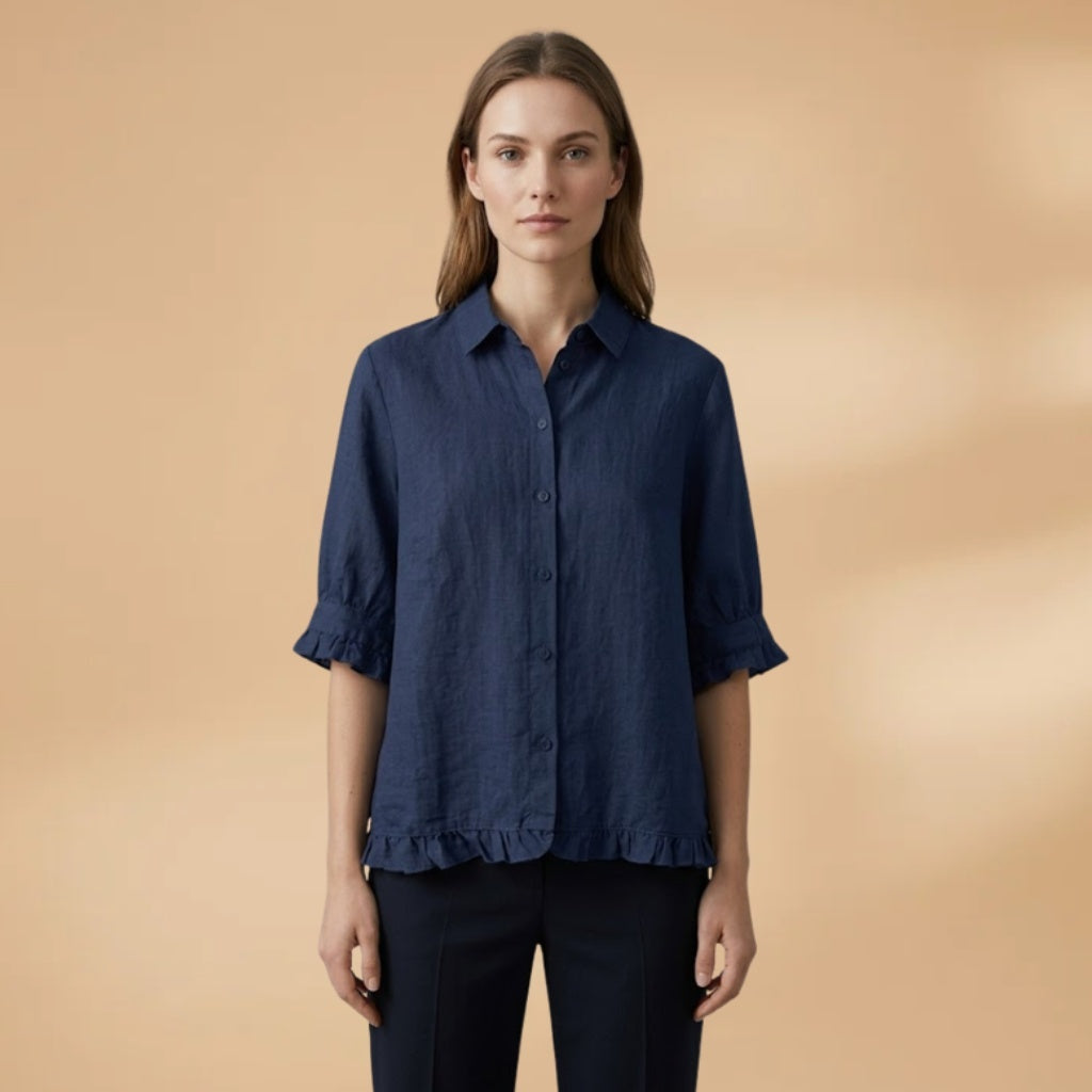 Amélia | Blusa Camiseiro Manga 3/4 Mulher Folhos
