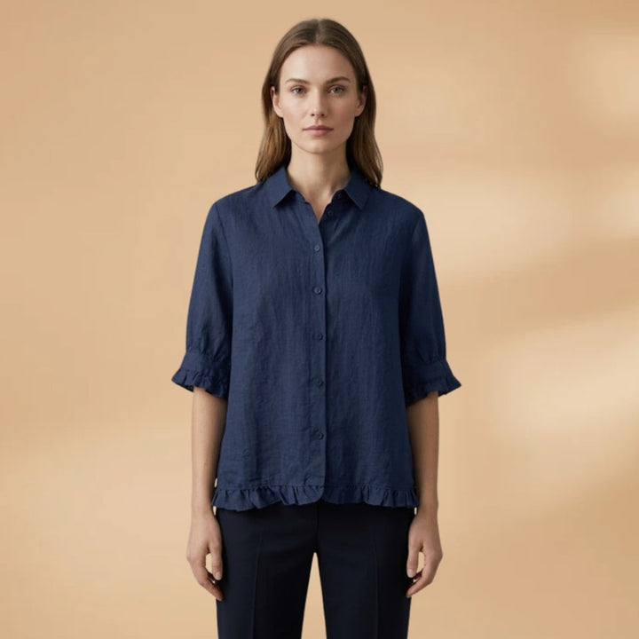 Amélia | Blusa Camiseiro Manga 3/4 Mulher Folhos