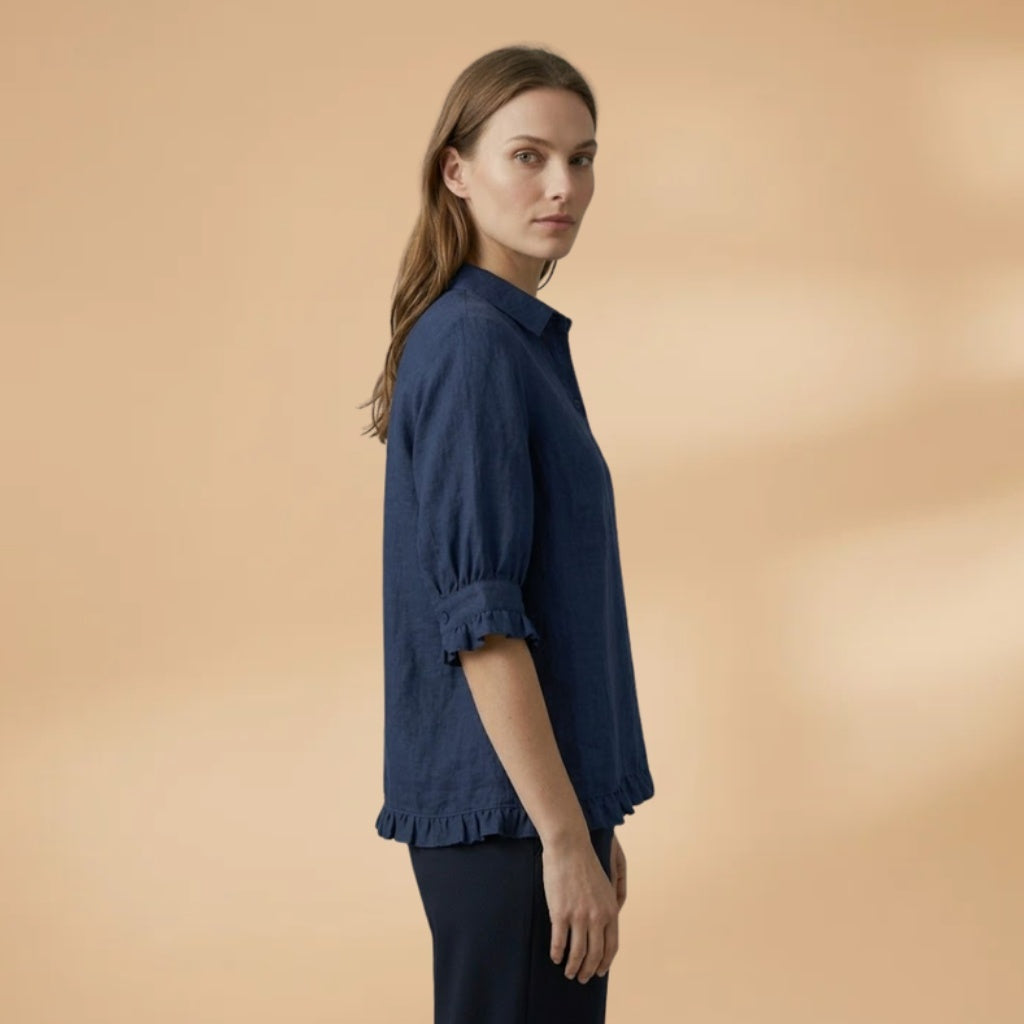 Amélia | Blusa Camiseiro Manga 3/4 Mulher Folhos