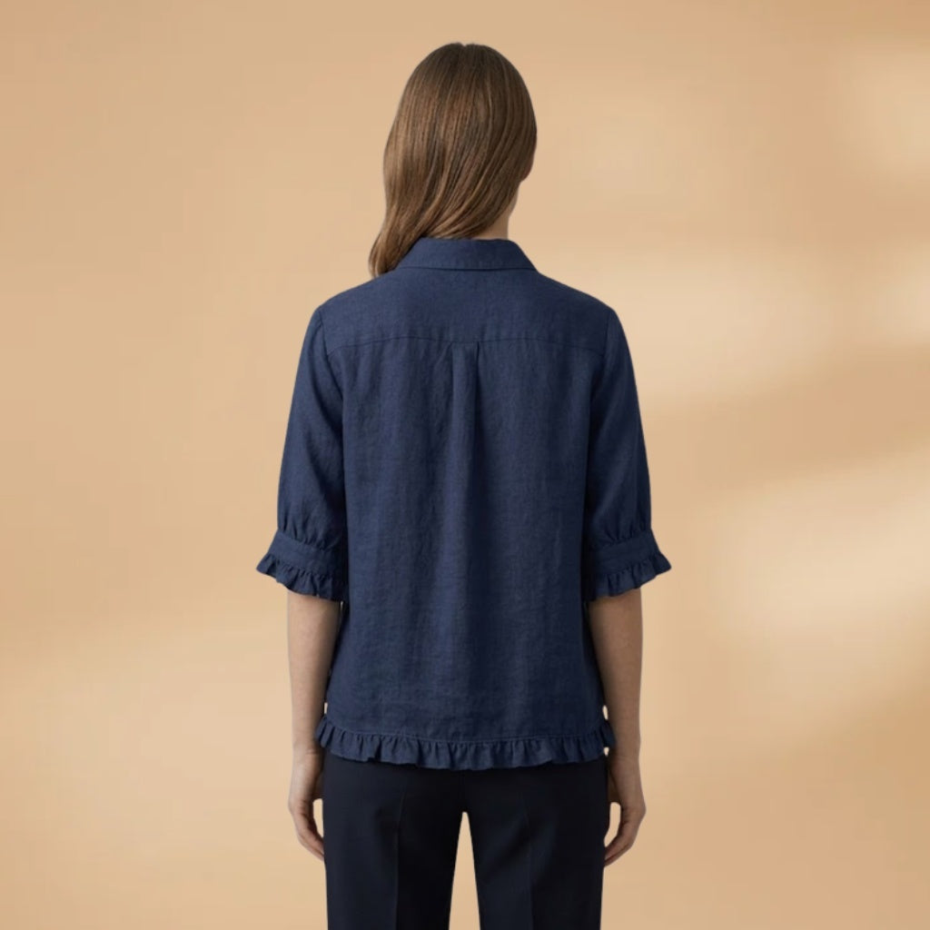 Amélia | Blusa Camiseiro Manga 3/4 Mulher Folhos