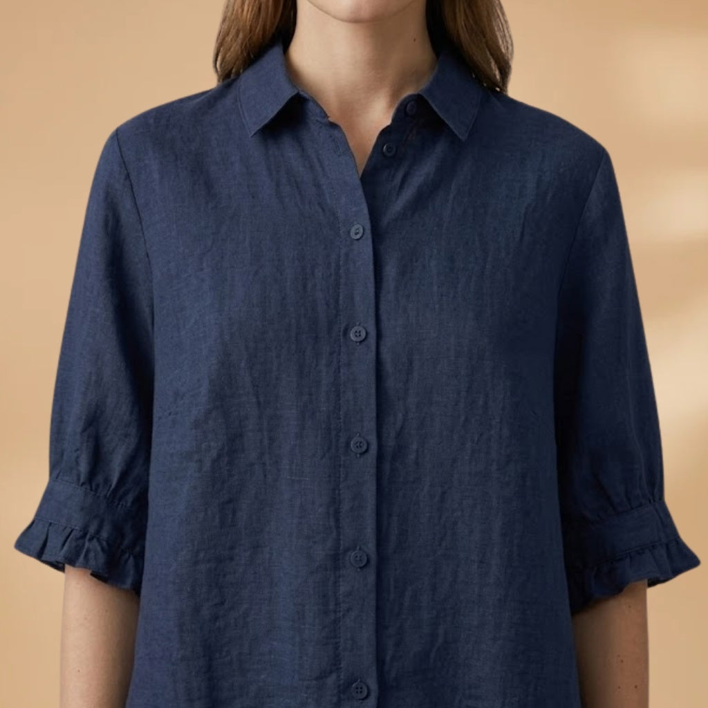 Amélia | Blusa Camiseiro Manga 3/4 Mulher Folhos