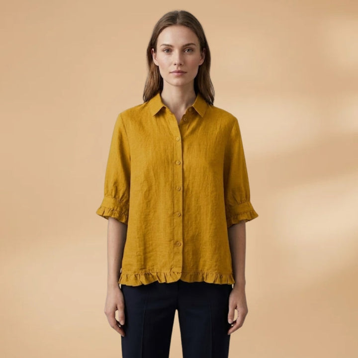 Amélia | Blusa Camiseiro Manga 3/4 Mulher Folhos