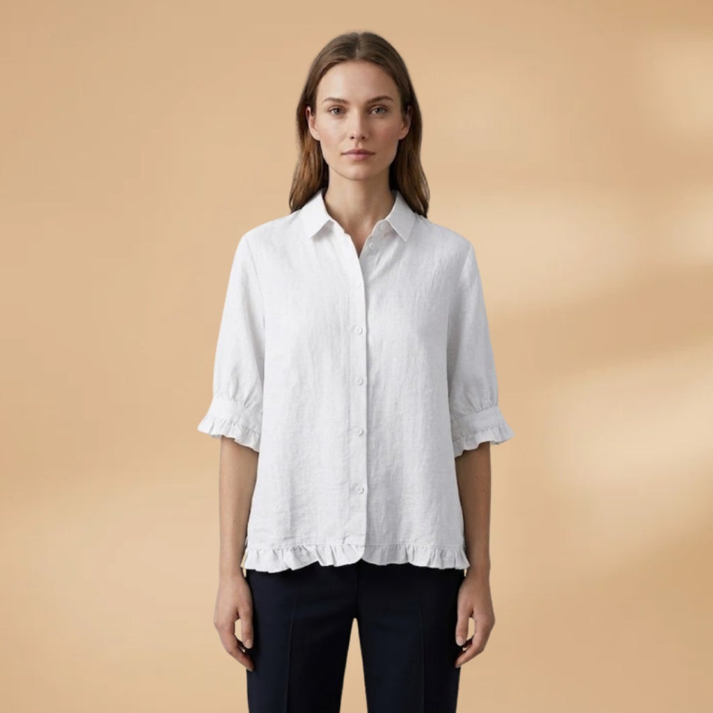 Amélia | Blusa Camiseiro Manga 3/4 Mulher Folhos