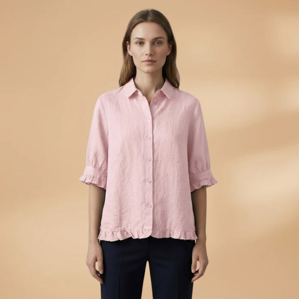 Amélia | Blusa Camiseiro Manga 3/4 Mulher Folhos