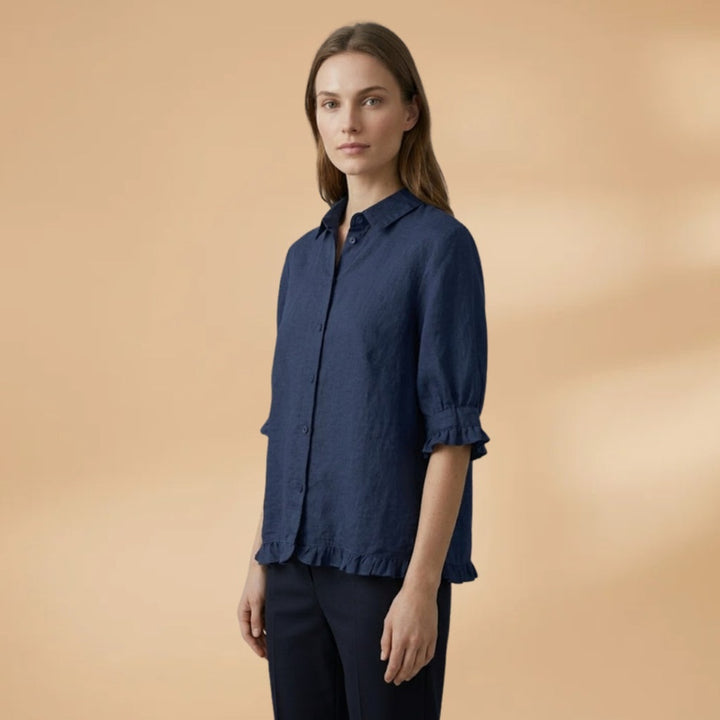 Amélia | Blusa Camiseiro Manga 3/4 Mulher Folhos