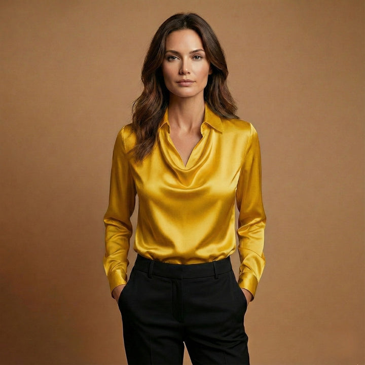 Lúcia | Blusa Colarinho Drapado Mulher Manga Comprida