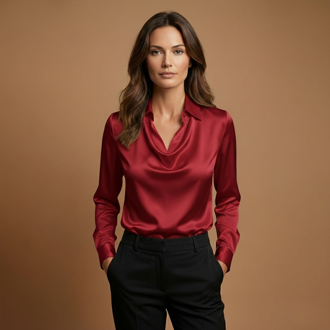 Lúcia | Blusa Colarinho Drapado Mulher Manga Comprida