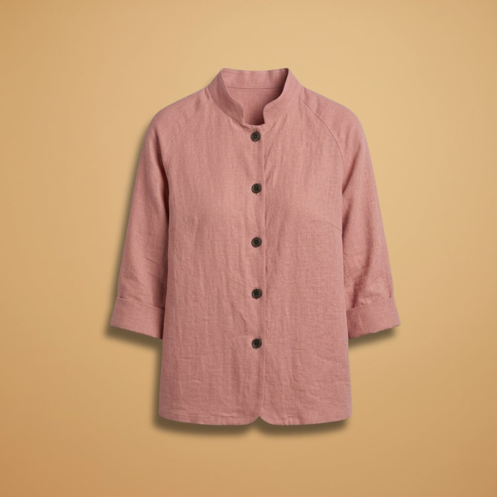 Vera | Blusa de Linho Manga 3/4 Mulher Gola Mao