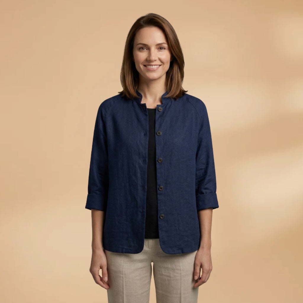 Vera | Blusa de Linho Manga 3/4 Mulher Gola Mao