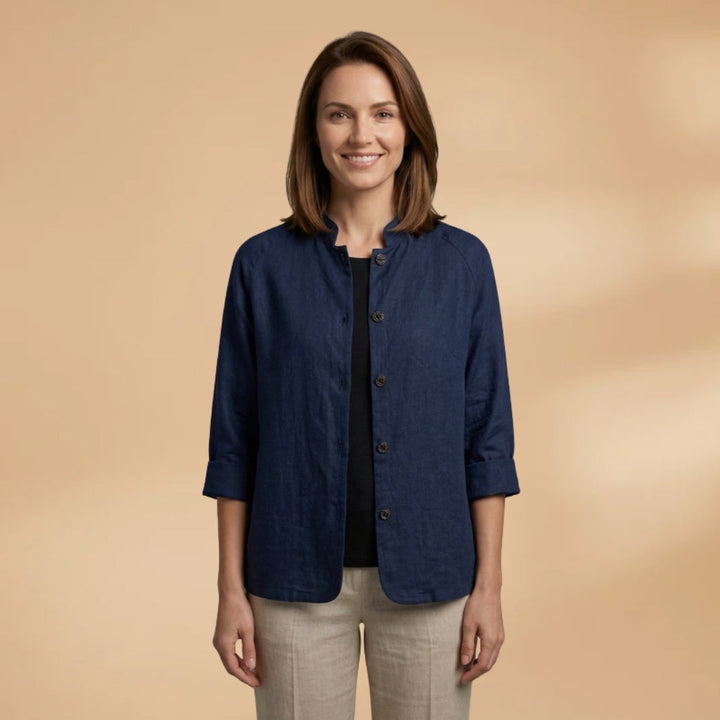 Vera | Blusa de Linho Manga 3/4 Mulher Gola Mao
