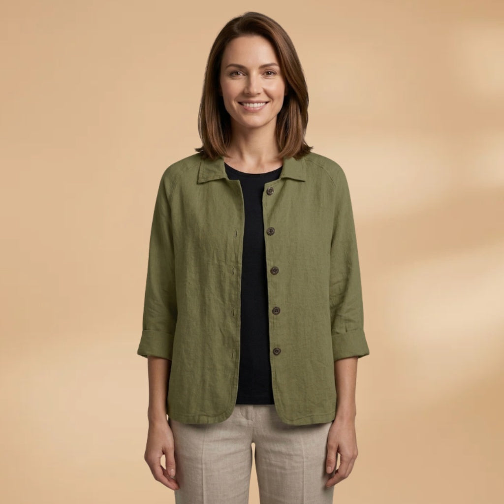 Vera | Blusa de Linho Manga 3/4 Mulher Gola Mao