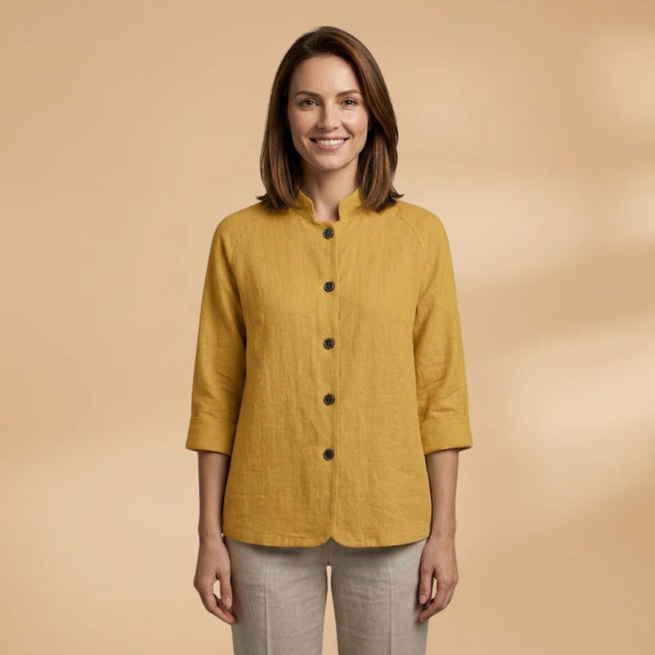 Vera | Blusa de Linho Manga 3/4 Mulher Gola Mao