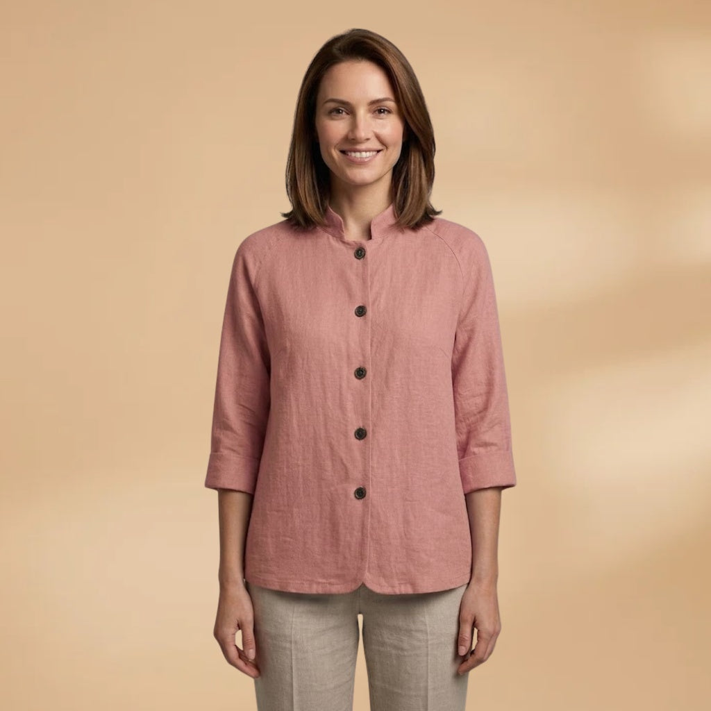 Vera | Blusa de Linho Manga 3/4 Mulher Gola Mao